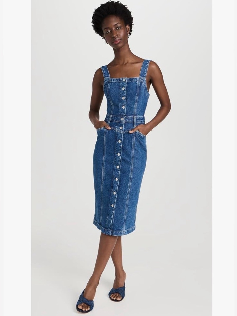 Rails Malibu Denim Dress Jumper XS NWT Button Front Midi Modern Western